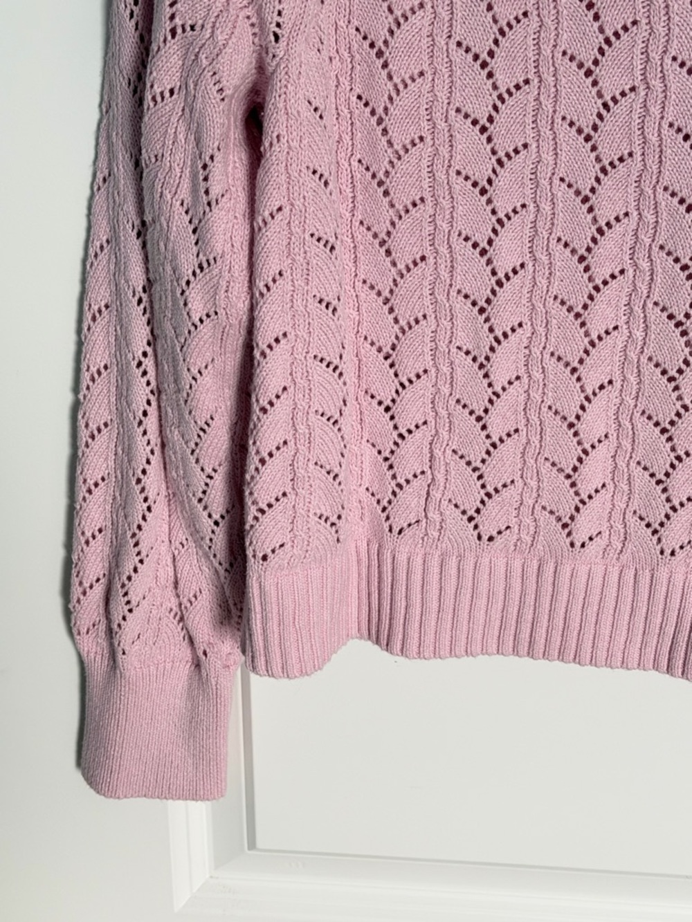 Loft Pink Cropped Pointelle Knit Cardigan Sweater Size Large 54494 - Picture 11 of 15
